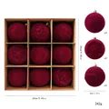 Juego de 9 bolas de Navidad flocadas burdeos con relieves, 8 cm de diámetro - Bola Flocada Irregular (Modelo A) / 9 Piezas/Paquete (8cm) / Burdeos