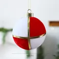 Bola de Navidad de lujo en terciopelo rojo y blanco con banda metálica dorada, 8cm - Pieza Única / 8cm / Rojo Blanco
