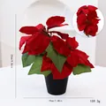 Plante en pot de poinsettia artificiel rouge pour décoration de Noël, hauteur 23 cm. - 2 Fleurs