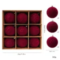 Set de 9 bolas de Navidad flocadas de 8 cm color granate con relieve en caja de papel - Bola Flocada Irregular (Modelo B) / 9 Piezas/Paquete (8cm) / Burdeos