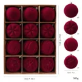 Set of 12 wine red flocked Christmas balls in 4 styles with 8cm diameter and box size - 8cm Burgundy Flocked Ornaments Type B (12 Pcs) / Set of 12
