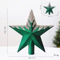 Green electroplated Christmas tree topper star with gold sequins and 18cm height - Pentagram Style / Dark Green