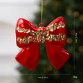 Fiocco natalizio rosso glitterato, decorazione da appendere in PC da 9 cm - Ornamento a fiocco / Pezzo Singolo / Rosso