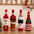 Couvre-bouteilles de vin de Noël tricotés avec motifs Père Noël et Renne - Père Noël Renne Bonhomme de Neige et Elfe