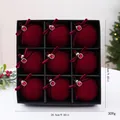 Set of 9 luxury burgundy velvet Christmas ball ornaments with rhinestones in gift box - 8CM (9 Pieces) / Burgundy