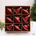 Juego de 9 bolas de Navidad rojas elegantes de 8cm con detalles de diamantes en caja - Estilo de Pedrería Semiflocada / 9 Piezas/Paquete / Burdeos