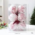 Set of 6 white and red fabric Christmas baubles with velvet bows in a clear gift box. - 8cm 6 Pieces / Red Printed