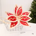 Fleur de Noël poinsettia en velours rouge avec bordure dorée pour sapin DIY - 26cm / Rouge