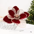 22cm dark red velvet artificial Christmas flower decoration with gold glitter mesh petals - 22cm / Burgundy Magnolia