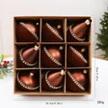 Set de 9 adornos navideños de bronce con diamantes en caja de regalo de kraft 283g - Estilo de Pedrería Semiflocada / 9 Piezas/Paquete / Café