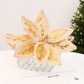 Fleur de Noël artificielle dorée avec centre perlé pour décoration de sapin de fête - 26cm / Or
