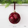 Red flocked matte Christmas ball ornament with gold glitter lines, 8cm diameter size - Spherical Style / 1 Piece / Burgundy