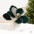 Elegant dark green velvet Christmas flower with gold glitter accents, 22cm diameter - 22cm / Christmas Green Magnolia