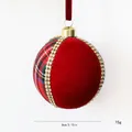 Lujosa bola de Navidad de 8 cm de terciopelo rojo y tela de cuadros con strass brillante - Pieza Única / Burdeos Bloques de Color Cuadros