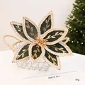 Fleur de Noël artificielle vert foncé avec broderie dorée et 26 cm de diamètre - 26cm / Vert Foncé