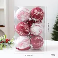 Red and white fabric-wrapped Christmas ball ornaments set of 6 in transparent box - 8cm 6 Pieces / Mixed Red Printed