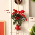 Elegant red Christmas bow hanging decoration with rustic bell and pine cones, 23x10cm - Red Bell Pine Branch Ornament
