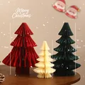 Juego de 3 árboles de Navidad de papel de nido de abeja para mesa en rojo y verde - Set de adornos / 3 Piezas/Paquete (30cm/20cm) / Verde + Rojo + Blanco