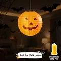 20cm Halloween pumpkin paper lantern with LED light pillar for spooky party decoration - 20cm Diameter (With LED) / Hanging Lantern [8 Inch Halloween Lantern + LED]