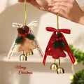 Festive Christmas tree ornaments with soft plush fabric, elegant bows, and golden bells - Red & Brown Plush Christmas Tree Ornament Set