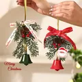 Handheld festive Christmas tree bell ornaments with pine cones, berries and ribbons - Santa Red & Green Bell Pine Ornament Set