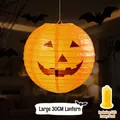 Large 30cm Halloween orange pumpkin paper lantern decoration with LED light pillar included - Hanging 12" Halloween Lanterns with LED Lights