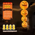 Decorative Halloween stacked pumpkin paper lanterns set including 4 LED light poles - Hanging String of 4 Lanterns (12", 10", 8") with LED Lights