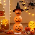 Three-tier Halloween pumpkin paper lantern column with witch hat and base - 3-Piece Set (20+25+30cm) / Standing Lantern [3-Layer Halloween Lantern Stand]