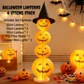 Halloween stacked pumpkin paper lantern tower with witch hat and internal lights - 4-String Halloween Lantern Ornaments with Copper Wire Lights
