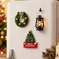 Juego de imanes navideños de resina con diseños de árbol, corona y farol para nevera. - Juego de Árbol Verde Guirnalda y Linterna
