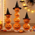 Large stacked Halloween pumpkin paper lantern display set with witch hats and stands - Lantern Table Ornaments Set B (3 Groups)