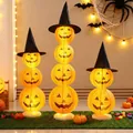 Halloween pumpkin paper lantern pillar set with witch hats and copper wire lights - Lantern Ornaments Set B (3 Groups) with Copper Wire Lights