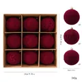 Set de 9 bolas de Navidad flocadas burdeos, adornos de 8 cm para decorar el árbol festivo. - Bola Flocada Irregular (Modelo C) / 9 Piezas/Paquete (8cm) / Burdeos