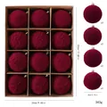 Set of 12 wine red flocked 8cm Christmas ball ornaments with embossed textures - 8cm Burgundy Flocked Ornaments Type C (12 Pcs) / Set of 12