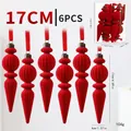 6Pcs red flocked icicle Christmas tree ornaments 17cm long for elegant holiday home decor - 6 Pieces/Pack / Flocked Red
