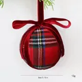 8cm red plaid Christmas ball ornament with red velvet bow for festive tree decoration - 8cm / Wine Red Plaid