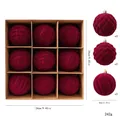 Set de 9 bolas de Navidad flocadas de color burdeos con motivos geométricos, 8 cm - Bola Flocada Irregular (Modelo D) / 9 Piezas/Paquete (8cm) / Burdeos