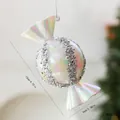 Iridiserende snoepvormige kerstboomversiering met zilveren glitteraccenten, 12 cm - Enkele OPP-zak / Witte Gestreepte Snoep