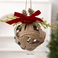 Boule de noël en bambou tressé naturel avec nœud rouge et pommes de pin - Boule de Noël