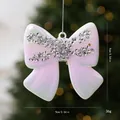 Ornamento natalizio a fiocco in PC iridescente rosa con paillettes argento, 9 cm. - Ornamento a fiocco / Pezzo Singolo / Bianco