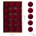 Juego de 15 bolas de Navidad flocadas en rojo vino con varios patrones texturizados - Juego de Bolas Flocadas (Modelo D) / 15 Piezas/Paquete (8cm) / Burdeos