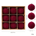 Juego de nueve bolas de Navidad flocadas rojo oscuro de 8 cm con patrones en caja kraft - Bola Flocada Irregular (Modelo E) / 9 Piezas/Paquete (8cm) / Burdeos