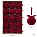 Set of 15 red velvet Christmas balls with bows, 8cm diameter ornaments - Flocked Bow Style / 15 Pcs Pack / Burgundy