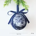 Elegant 8cm blue patterned cloth-wrapped Christmas ball ornament with velvet bow decoration - 8cm / White Royal Blue Print