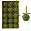 Set of 15 premium green velvet Christmas ball ornaments with elegant bows, 8cm diameter - Flocked Bow Style / 15 Pcs Pack / Army Green