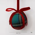 8cm green plaid Christmas ball ornament with a classic red velvet ribbon bow tie - 8cm / Green Plaid