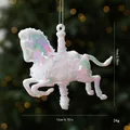 Iridescent white carousel horse Christmas tree ornament with dimensions and weight - White