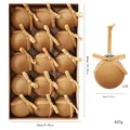 Set of 15 mustard velvet Christmas baubles with bows, 8cm diameter, in gift box. - Flocked Bow Style / 15 Pcs Pack / Khaki