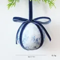Elegant blue floral fabric-wrapped Christmas ball ornament with velvet ribbon, 8cm size - 8cm / Blue White Print