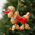 Decorazione natalizia a forma di barboncino rosso con paillettes oro, 14 cm di larghezza. - Rosso